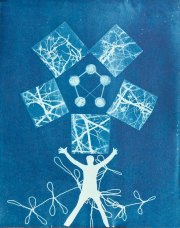 Juggling it All, 10 x 7 inches, cyanotype on paper